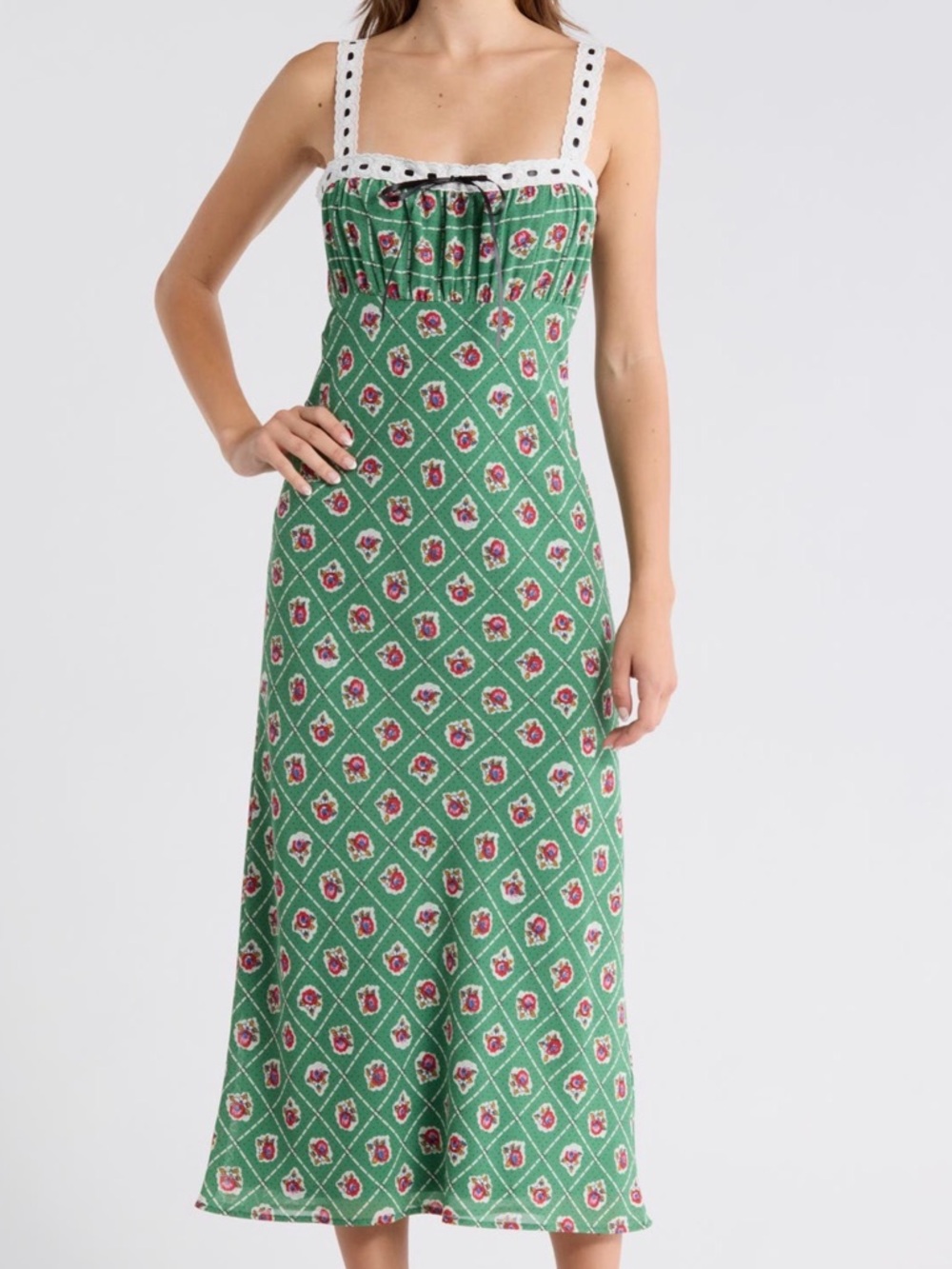 Wayf Green Floral Midi Dress
